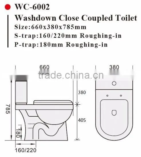 Two-Piece Washdown Watermark Toilet Factory S/P Trap with Geberit or R&T Flush Valve Soft Closing Cover, Australian WELS WC-6014