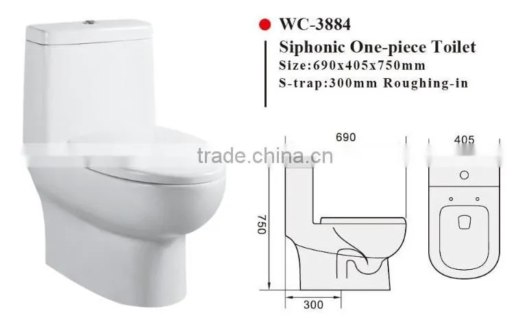 WC-3884 Siphonic One-Piece Toilet with Soft Closing Cover Ramp Down Closer, Water Closet Toilet Bowl