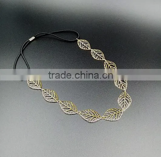 Fancy Lovely Young Women`s Gold Plated Leaves Shaped Elastic Fashion Headband