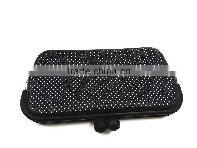 Fashionable Polka Dots Long Purse Silicone Black Clip Cherry Wallet