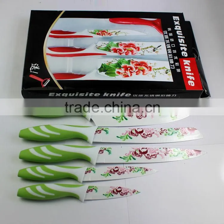 Beautiful printing flower kitchen knives sets