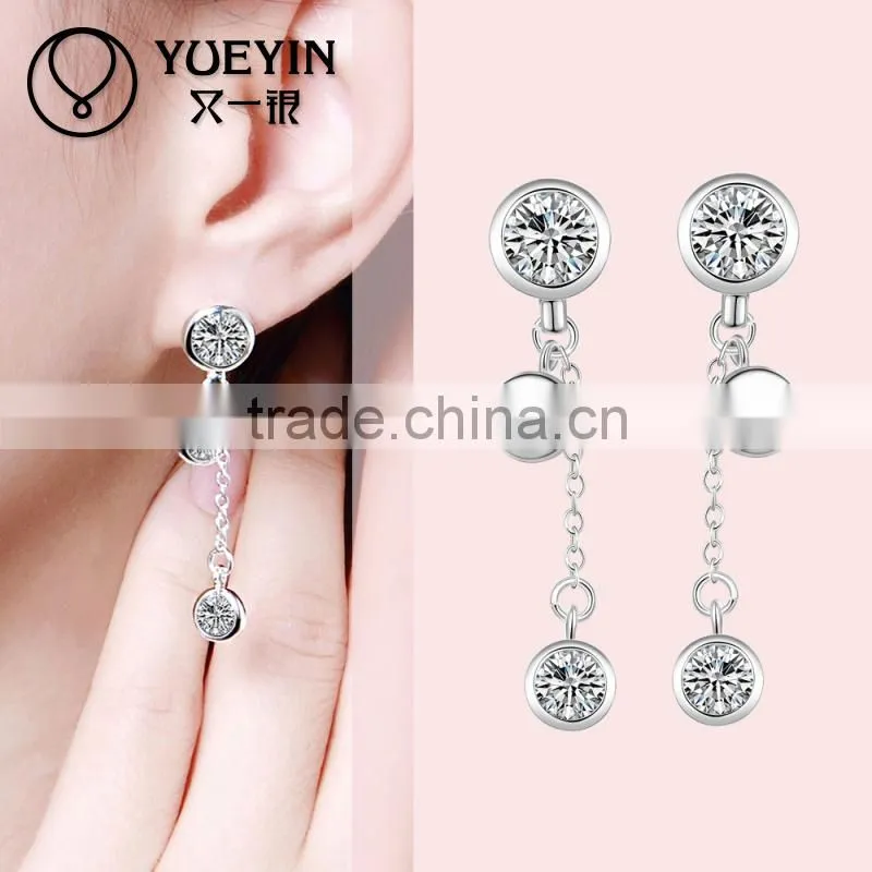 2015 Newest style with three diamond sliver plated earrings