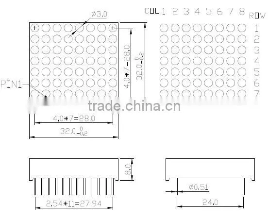 Super Bright RED Color Dip series NEWSHINE FND LED 1.9mm LED Matrix 8x8
