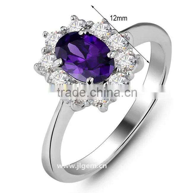 JL Jewelry Wholesale Price Ovals Purole Crystal Stone Silver Ring