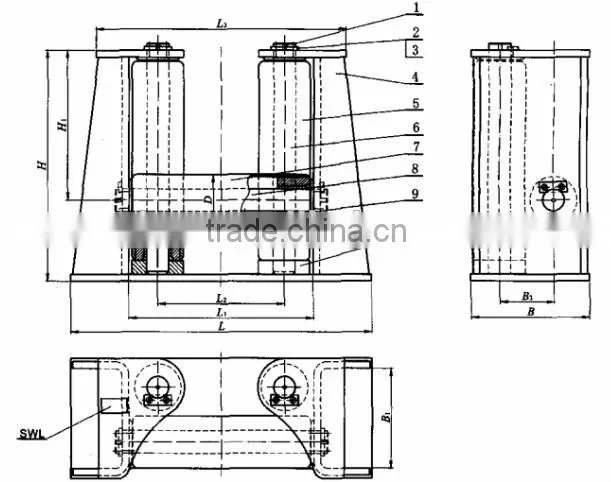 German standard ship roller fairlead with 8 Horizontal