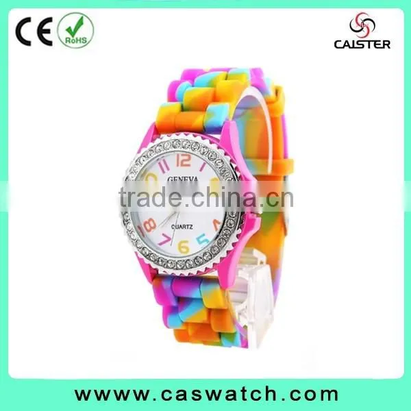Cheap colorful arabic numerals timepieces, child's rainbow silicone watch, colorful bezel hotsale jelly watch