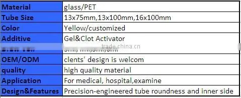 Yellow cap clot activator with gel blood collection tube