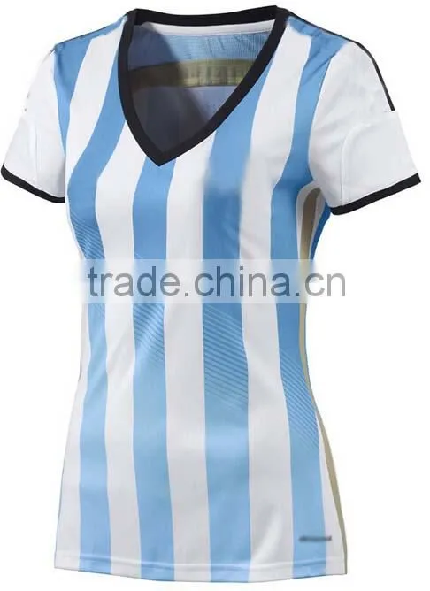 custom made strip soft fabric dry fit football t-shirt for ladies
