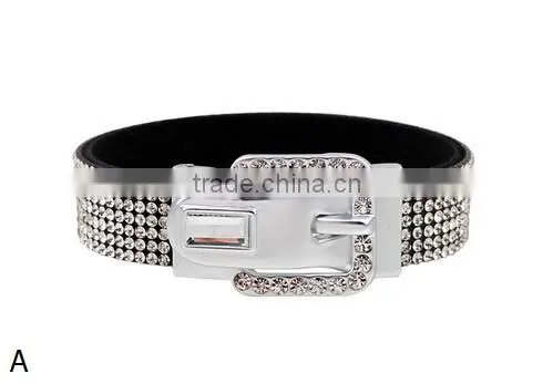 Trendy women's crystal buckle bracelet leather/