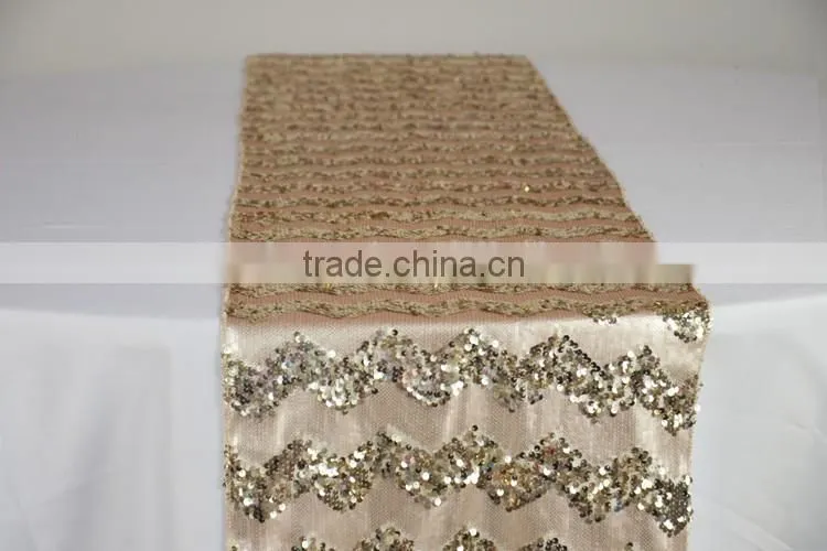 Discount wedding sequin chevron table runner for round tables