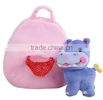 cute animal shape plush bag/stuffed hippo plush bag/animal shape kids bag