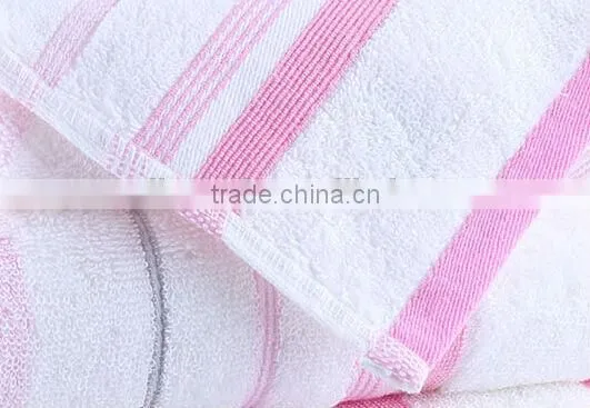 100% cotton white plain soft terry striped satin towel set