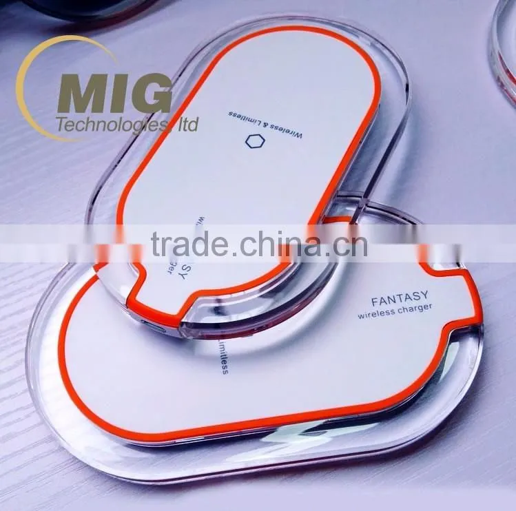Transparent oval 3 coils qi wireless charger for samsung galaxy series cell phone