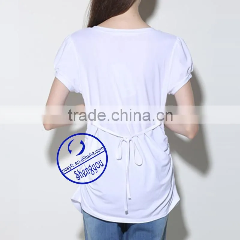 Custom 100% cotton jersey printed short sleeve white maternity t shirt