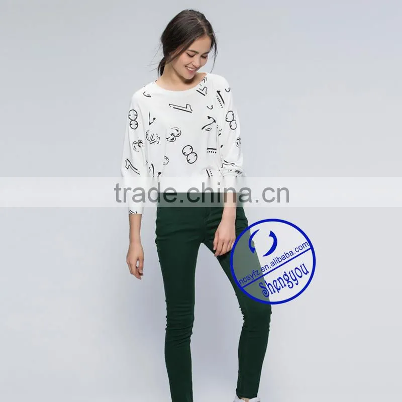 2015 new design 100% cotton custom women printed t-shirt wholesale