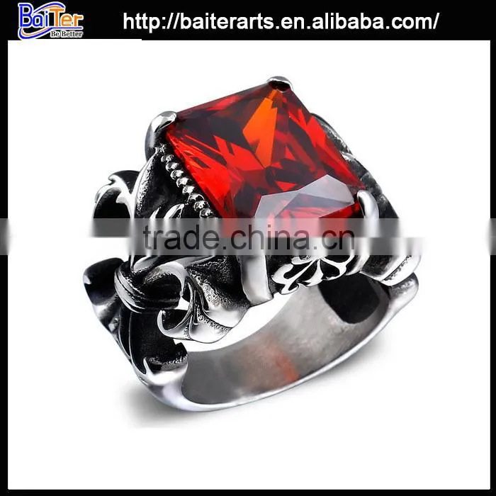 High Quality Vintage Jewelry Titanium Stainless Steel Mens Rings With Ruby