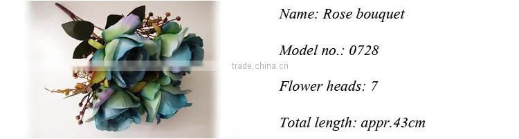 Blue 7 heads Artificial rose flower bouquet