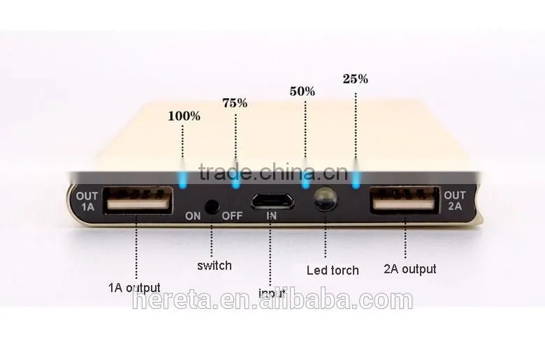Classic Aluminum alloy 20000mAh dual usb portable solar panel power bank