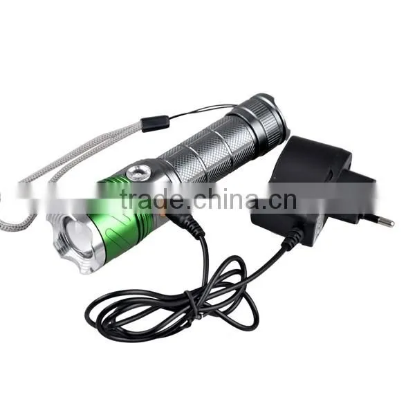 Aluminum 4 Modes Zoomable Rechargeable LED Torch Flashlight Power With 400NM Wave Band UV LED