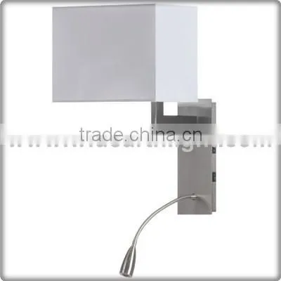 UL CUL Listed Nickle Dual Switches And Outlet With Flexible Gooseneck LED Lamp Hotel Bedroom Reading Fabric Wall Light W20266