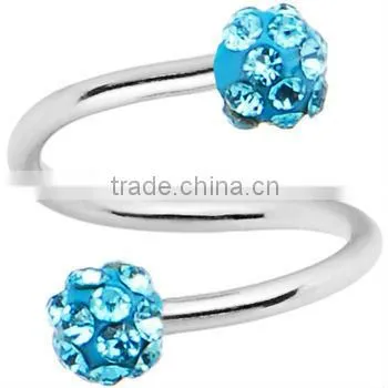 New 16 Gauge Gold Plated Aqua Gem Spiral Twister Ring