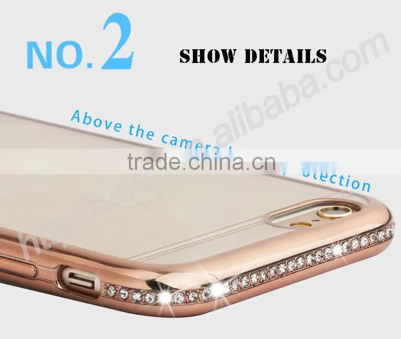 Electroplating Bling tpu transparent clear case for iphone 6 diamond bumper case