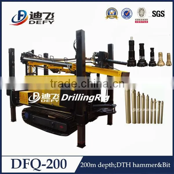 Rock DTH RIg High Air Pressure DFQ-200 air compressor drilling rig