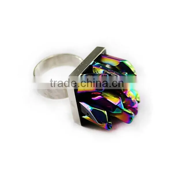 Crystal Quartz colorful crystal point ring