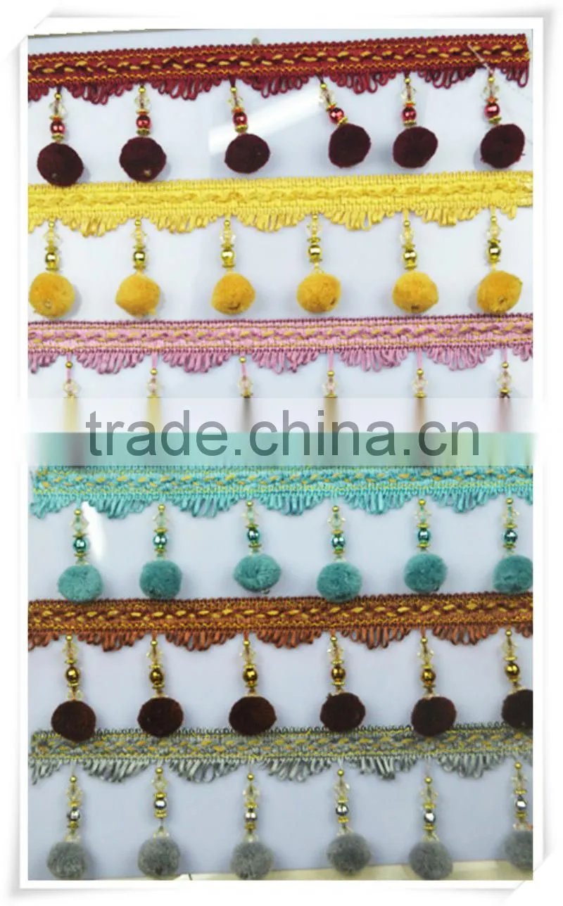 tassel fringe for curtain decorative tassel fringe with pom-pom