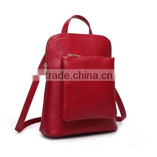 Solid Color Pu Leather College Daypacks Travel Backpack