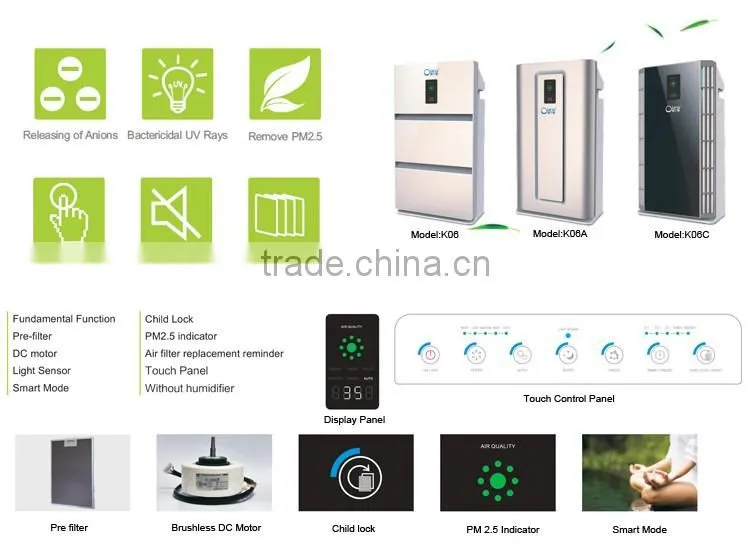high quality/hepa filter ionized air purifier K06B/air purifier intelligent sensor