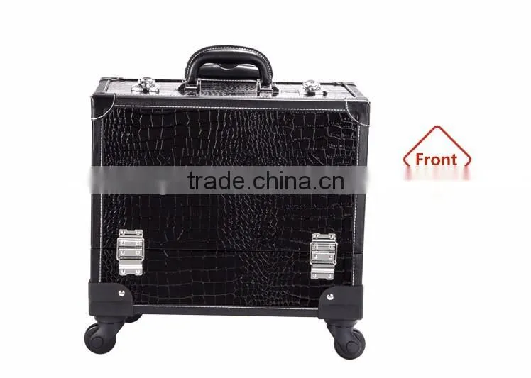 croco multilayer PVC Aluminum trolley makeup cases