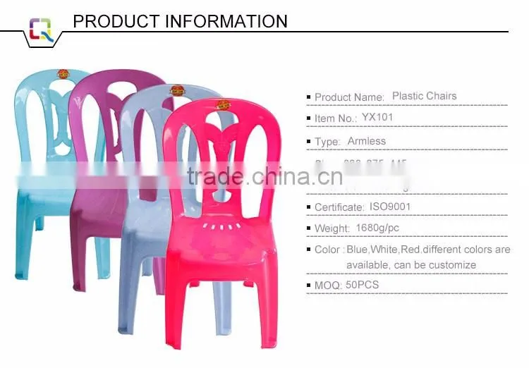 Blue Armless Restaurant Plastic Chairs
