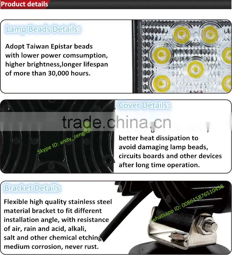 EK LIGHT high performance 9-30VDC led work light 18W 27W 48W 60W 12w led work light