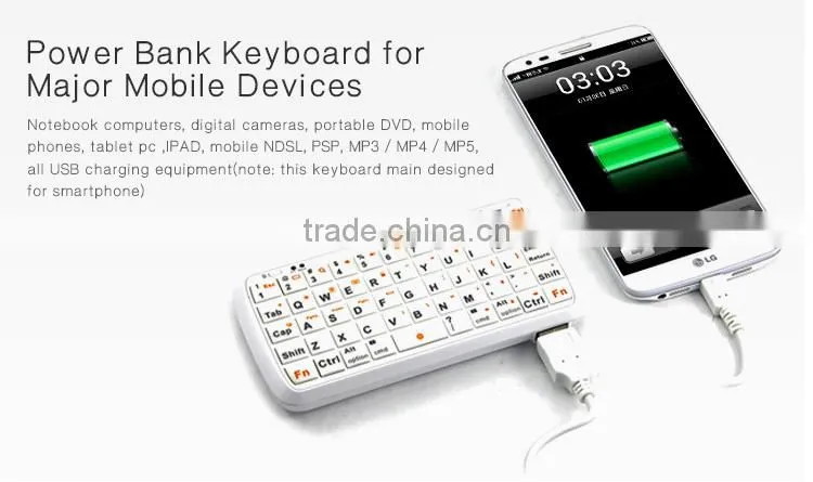 Wholesale 2 in 1 combo portable mini wireless bluetooth 3.0 qwerty gaming tablet keyboard with rechargeable 5000 mAh power bank