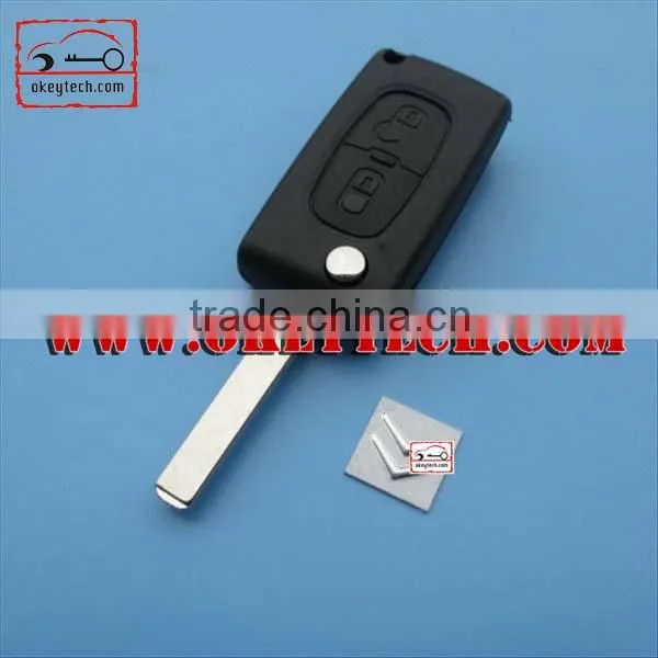 OkeyTech Citroen 307 2 buttons flip key case without groove blade for citroen remote key shell for citroen