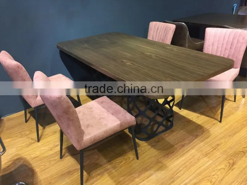 TB black lacquer carved dining table wood veneer top dining room furniture