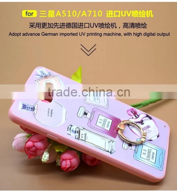 For Samsung A710 Phone Case Prefume Printing Slim TPU+PC 2-in-1 Hybrid Pattern With Ring Bracket