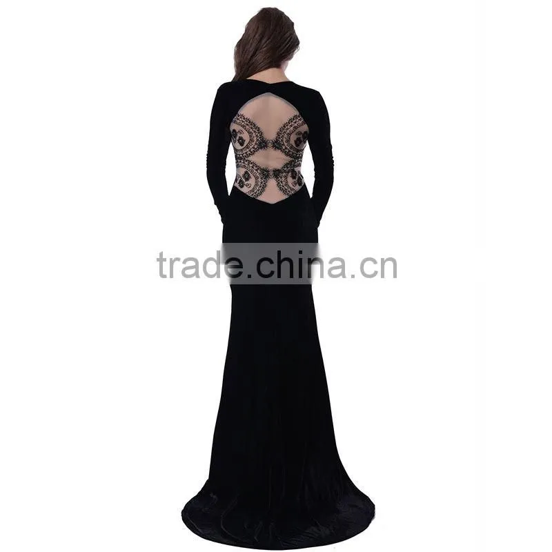 Hot!! High quality with wholsale price best selling long scoop neck two tone evening dress