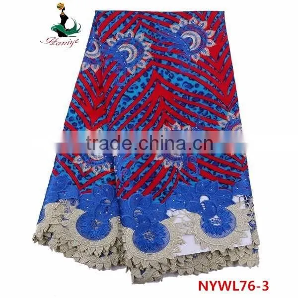 wholesale women dress wax lace fabric/ lace fabric mix with holland wax