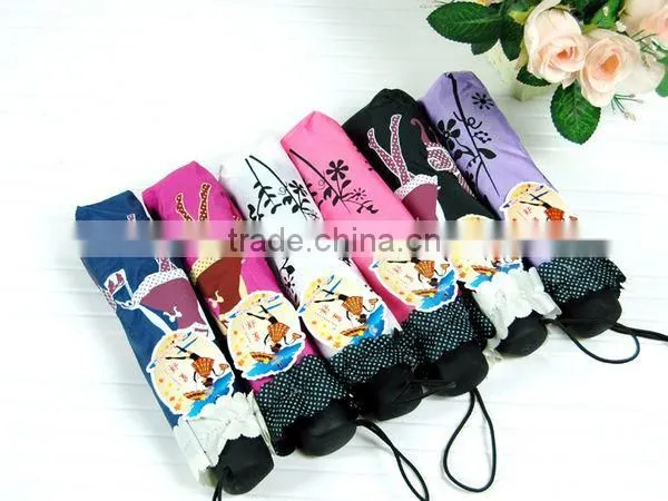 Pretty Girl Print Triple Fold Fashion Umbrella
