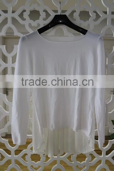 Women popular woven and knit mixed white pullover cotton sweater/Chinese clothing manufacture
