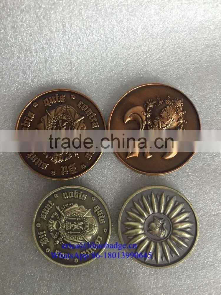 high quality customize metal coin/antique silver/antique bronze coin with eagle logo in any size