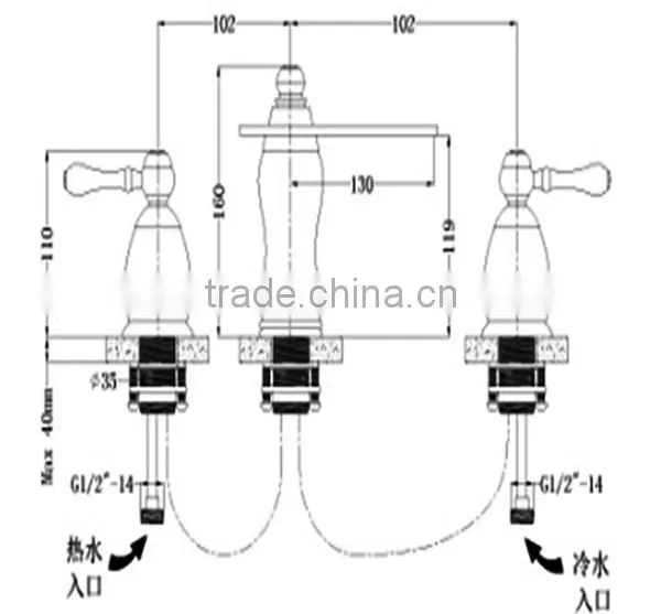 Axe Shape bathub Waterfall faucet , Bathtub faucet 3 Hole Faucet with Shower