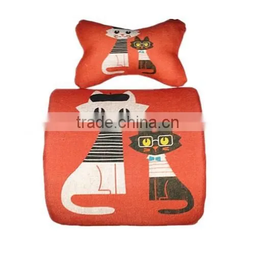Nature Linen material Custom Printed Memory Foam Car Lumbar Seat Cushion & Car Neck Pillow