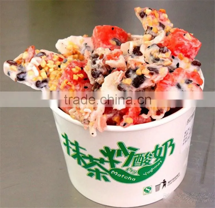 2015 Flat Pan Frozen Yogurt Real Fruits Stir Ice Cream Rolls Machine