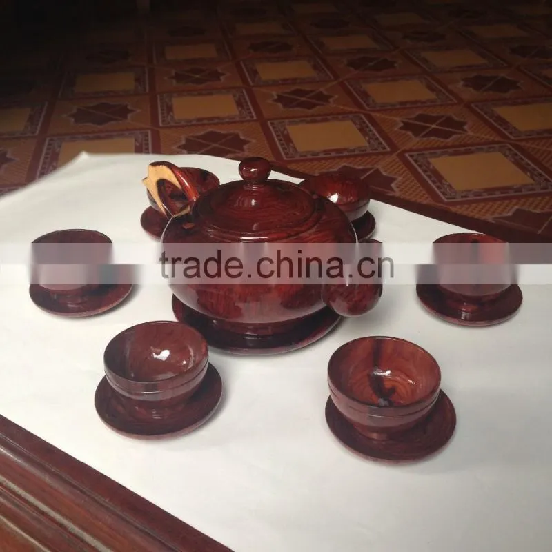 Natural color set of wooden cup, tea pot from Vietnam leading manufacturer