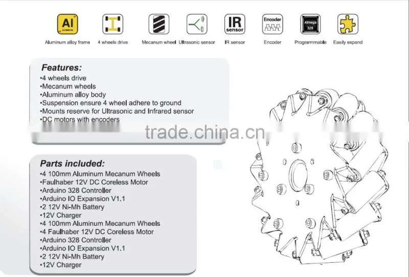 4WD MECANUM WHEEL MOBILE DRIVE ROBOT KIT 10011