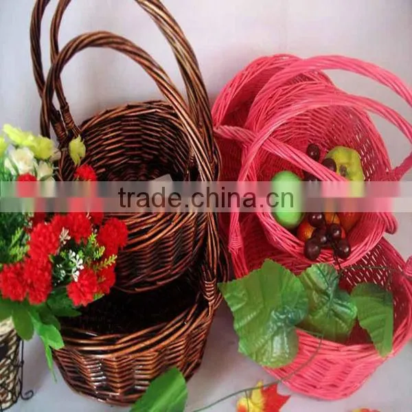 HOT 3pcs natural round wicker fruit basket with handle