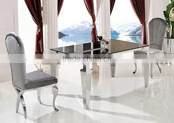 stainless steel frame rectangle black glass top dining table